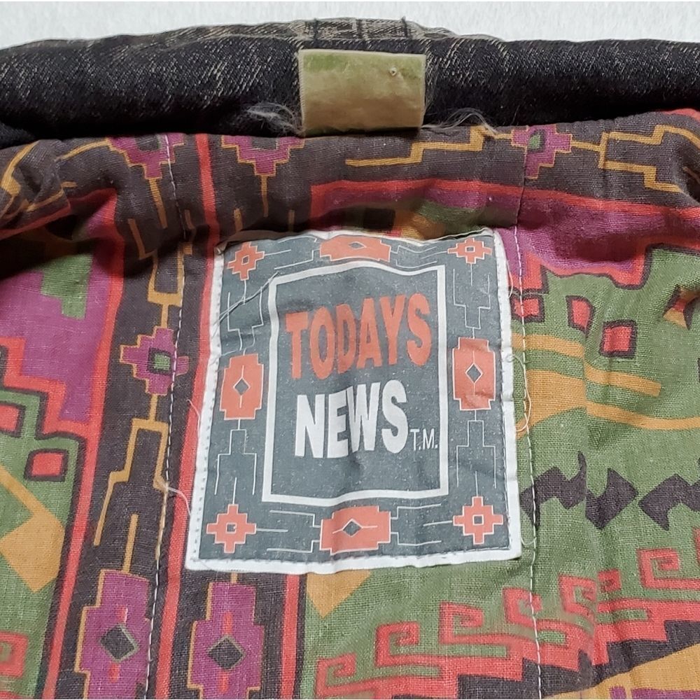 Rare Vintage 80s New Wave Todays News  Black Acid Wash Denim Puffer Jacket - Picture 12 of 14